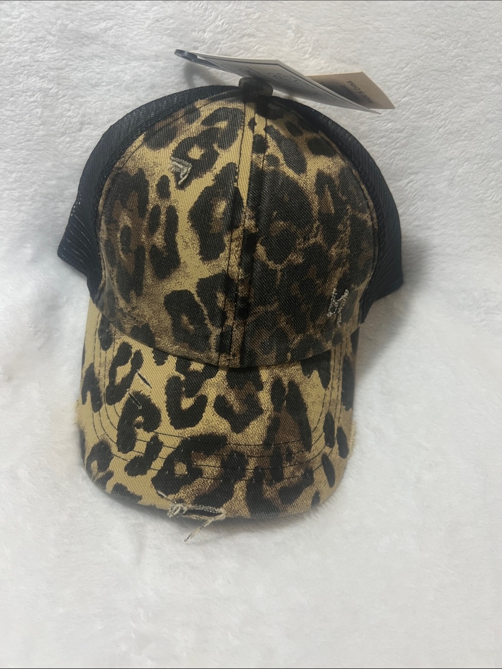Leopard Print Kids Trucker Hat - Black & Tan